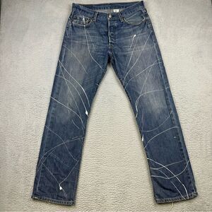 Levis 501XX Jeans Mens 32x32 Blue Denim Straight‎ Leg Button Fly Paint Splatter